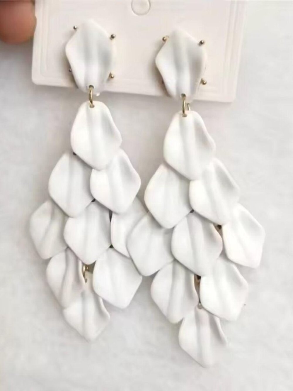 Cascading White Acrylic Flower Petal Dangle Earrings